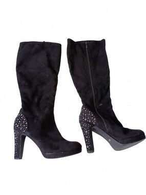 Women’s Size 9M Black Knee High Platform Boots Rhinestone Studded Heels
